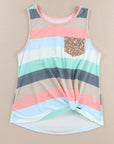 Skyla Sequin Pocket Patchwork Striped Tank Top