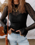 Lace Patchwork Flounce Sleeve Top