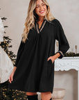 Contrast Trim V-Neck 3/4 Sleeve Mini Dress