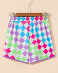 Checker Drawstring Elastic Waist Shorts