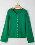 Solid Knit Button-Up Drop Shoulder Sweater Cardigan