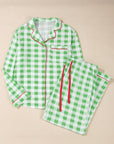 Plus Size Christmas Plaid Contrast Trim Pajama Set