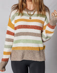 Stripe Colorblock Drop Shoulder Crewneck Sweater