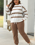 Stripe Drop Shoulder Top and Jogger Pants Set