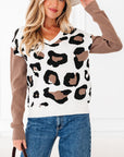 Leopard Colorblock Drop Shoulder V-Neck Sweater