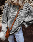 Stripe Ribbed Knit Boat Neck Sweater