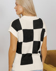 Checker Colorblock Crewneck Short Sleeve Sweater