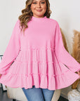 Plus Size Solid Ruffle Tiered Ribbed Crewneck Top