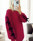 Contrast Stripe Bow Drop Shoulder Sweatshirt Dress