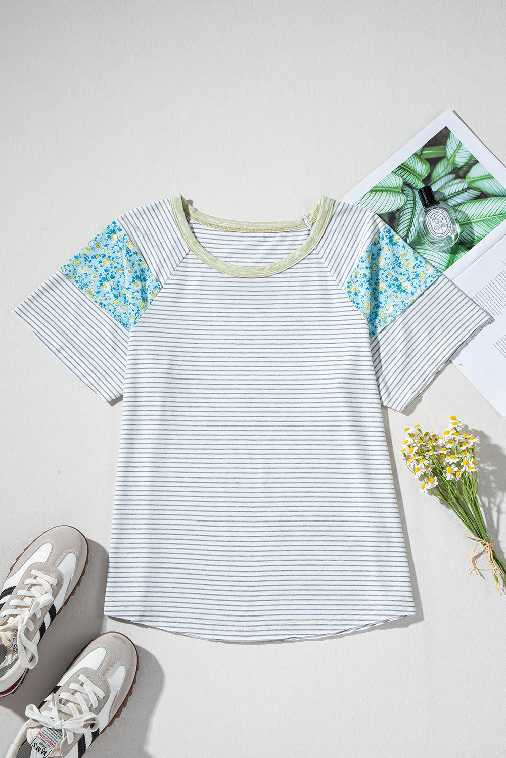 Chana Stripe Floral Sleeves Top