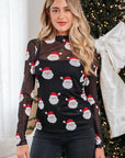 Santa Christmas Mesh Long Sleeve Top