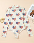 Americana Heart Mesh Long Sleeve Bodysuit