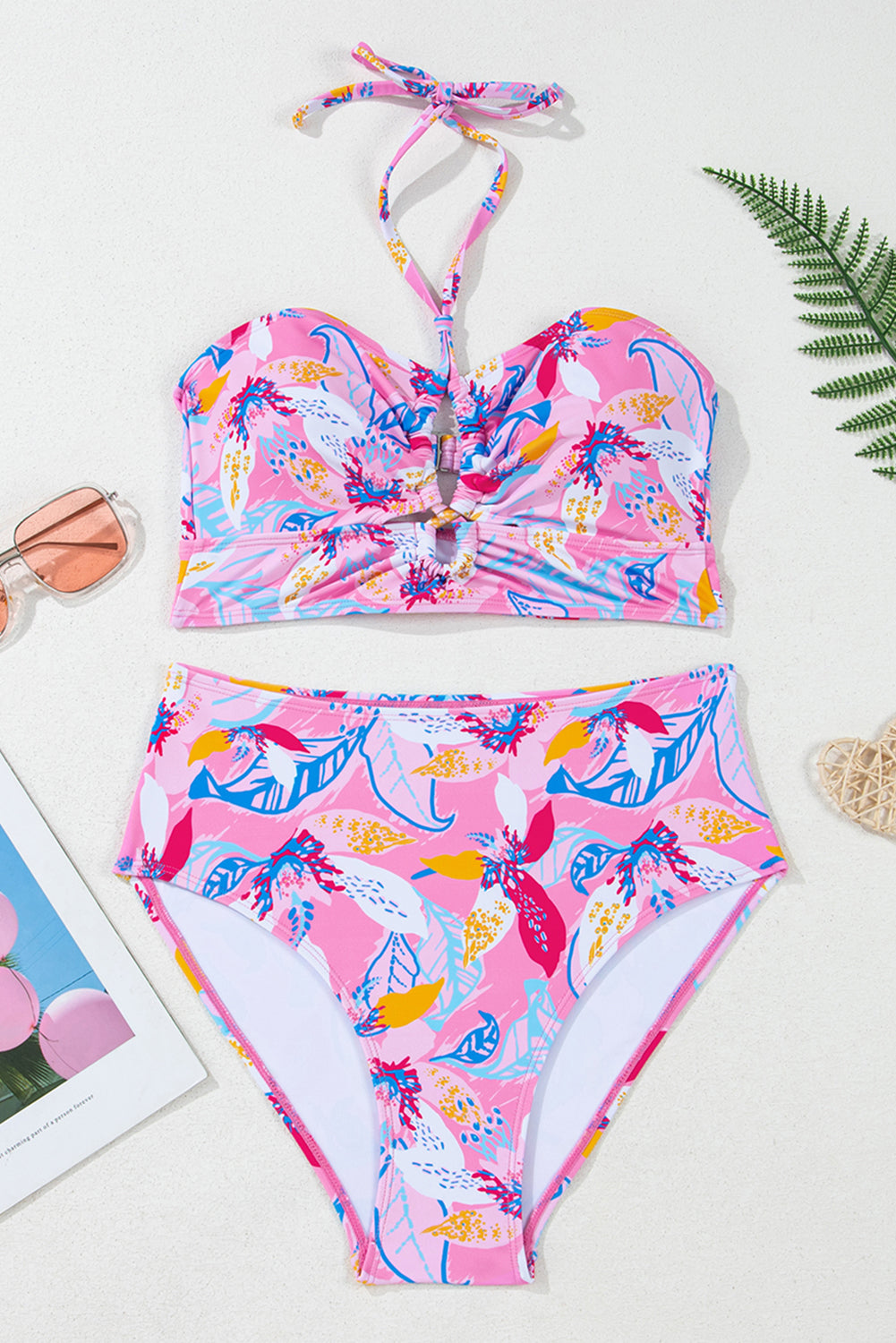 Emmy Floral Halter Neck High Waist Bikini