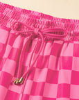 Checker Drawstring Elastic Waist Shorts