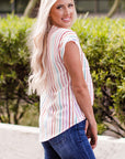 Imani Striped Pin tuck Tiered Cap Sleeve Blouse