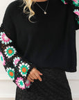 Floral Crochet Bell Sleeve Sweater