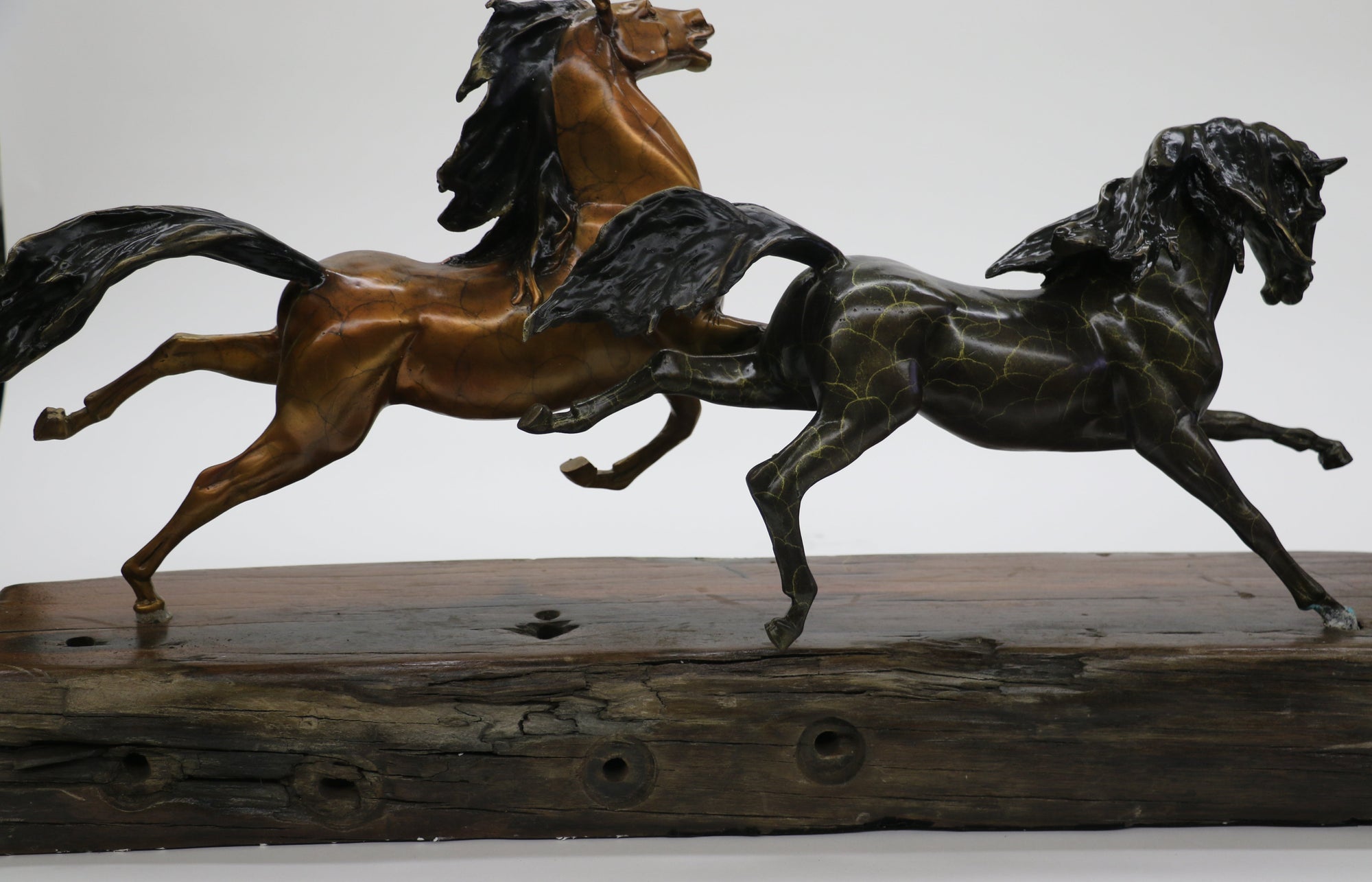 Limited Edition Two Galloping Horses Hand Painted Museum Quality Bronze Artwork