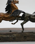 Limited Edition Two Galloping Horses Hand Painted Museum Quality Bronze Artwork