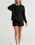 Textured Long Sleeve Top and Drawstring Shorts Set