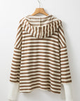 Plus Size Stripe Quarter Buttoned Drop Sleeve Hoodie