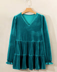 Velvet V-Neck Puff Sleeve Peplum Blouse