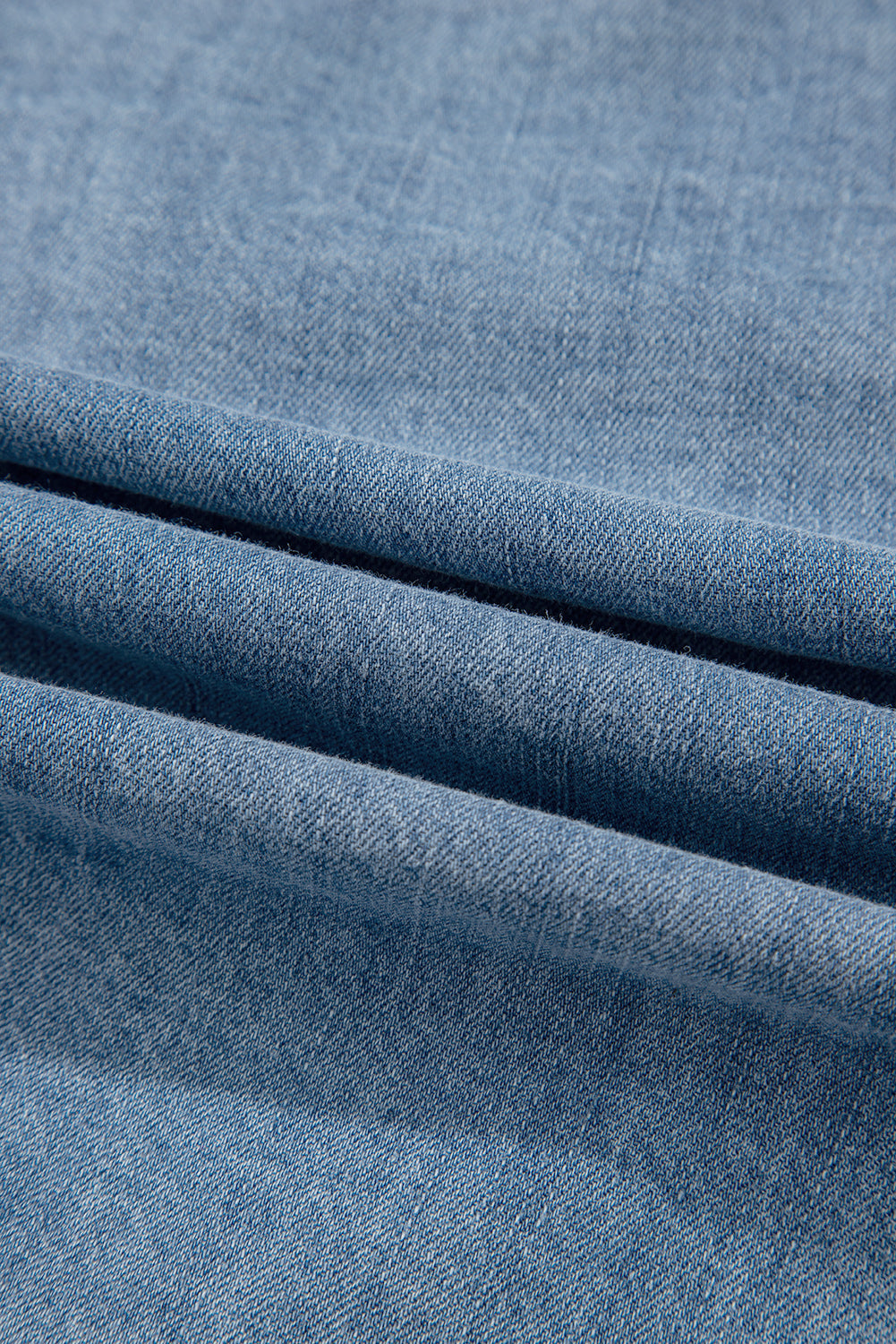 Solid Denim Tie-Front Puff Sleeve Top