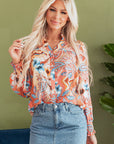 Floral Button-Up Shirred Cuff Shirt