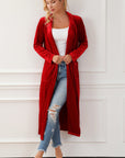 Velvet Open-Front Pocketed Cardigan