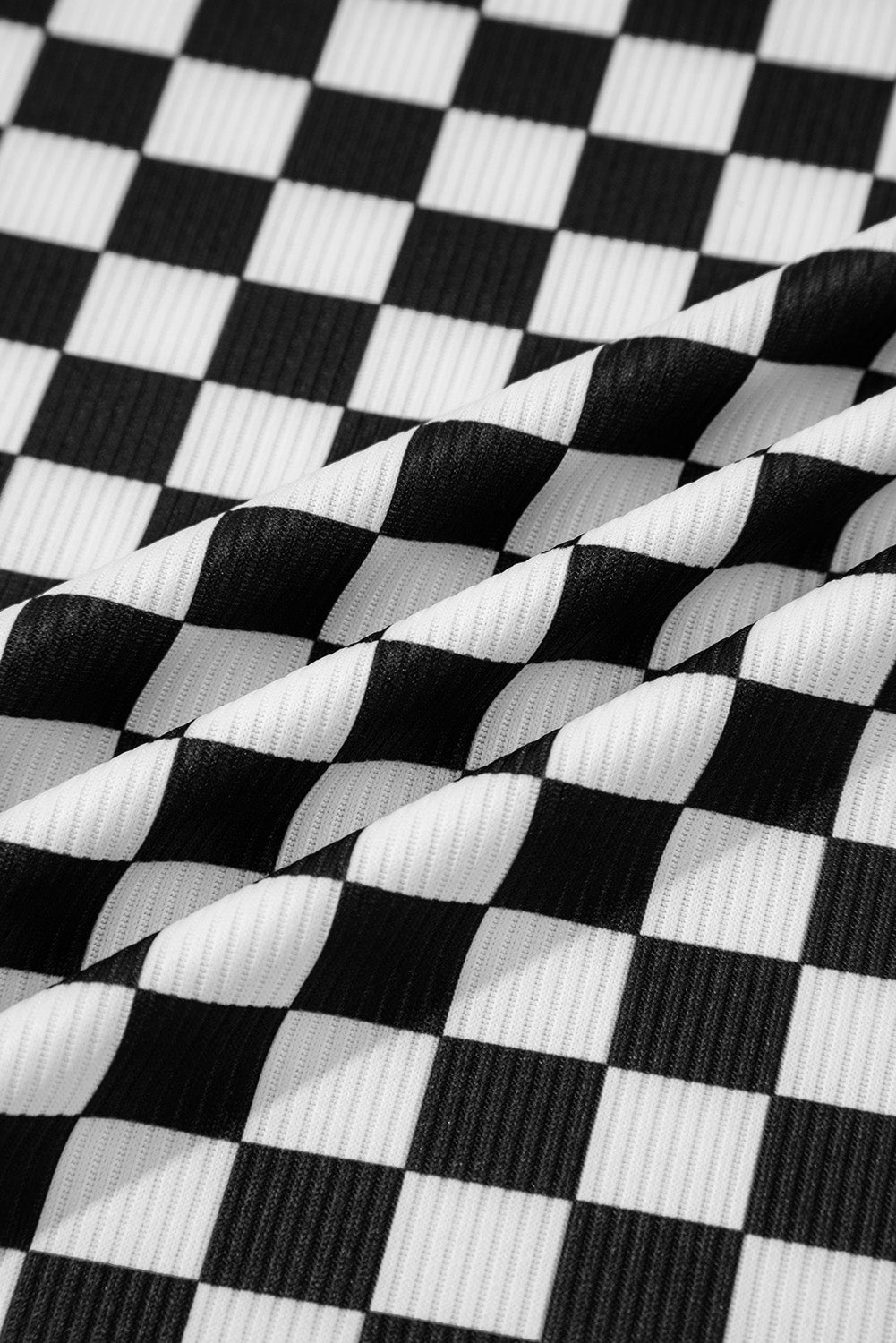 Checker Ribbed Knit Crewneck T-Shirt