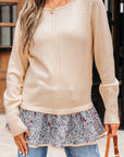 Mary Cable Texture Bohemian Ruffle Hem Sweater