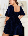 Plus Size Ruched Velvet Puff Sleeve Mini Dress