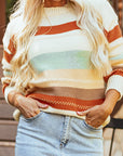 Stripe Colorblock Crewneck Drop Shoulder Sweater