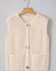 Solid Textured Buttoned Oversized Sweater Vest