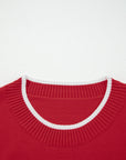 Bow Contrast Trim Long Sleeve Cropped Christmas Sweater