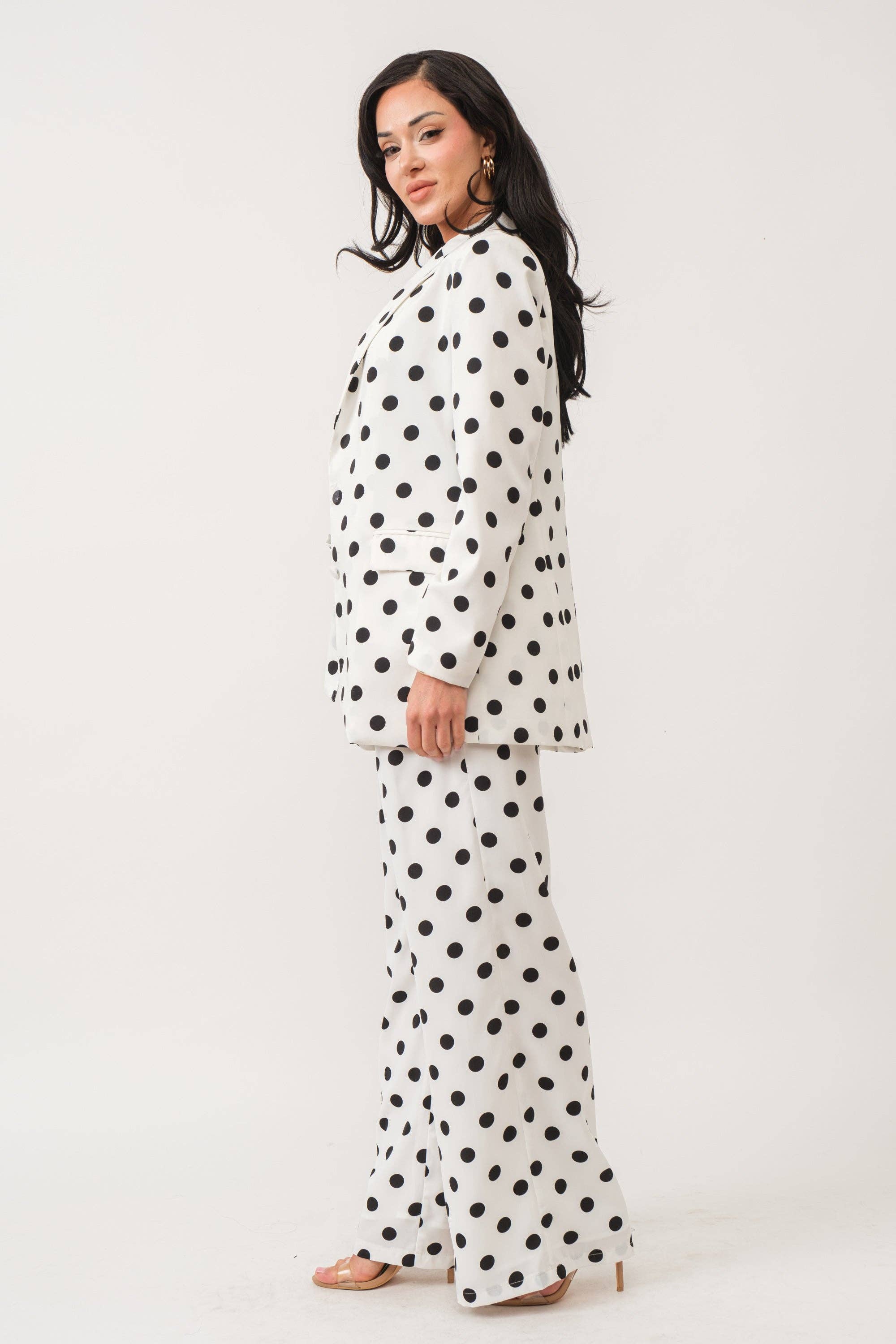 Long sleeve polka dot blazer and pants set