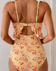 Floral Ruffle Trim Keyhole One-Piece Swimsuit