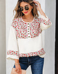 Floral Gauze Patchwork 3/4 Sleeve Blouse