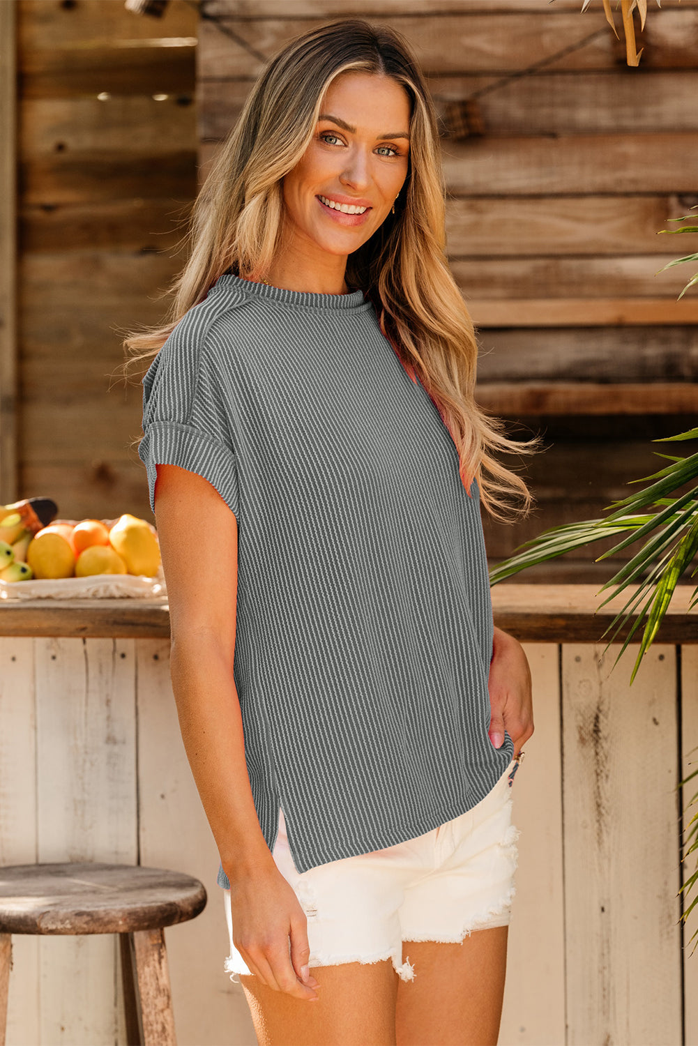 Corded Knit Reverse Seam T-Shirt