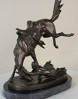 Signed Cowboy Horse Western Bronze Sculpture Statue Marble Base Figure Decor