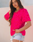 Laurel Leopard Frilly V Neck Short Sleeve Blouse