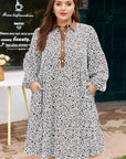 Plus Size Leopard Half-Button Collared Puff Sleeve Dress