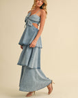 DENIM FLOWER MAXI DRESS