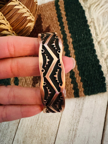 Navajo Hand Stamped Copper Cuff Bracelet Signed - Everest Ranch