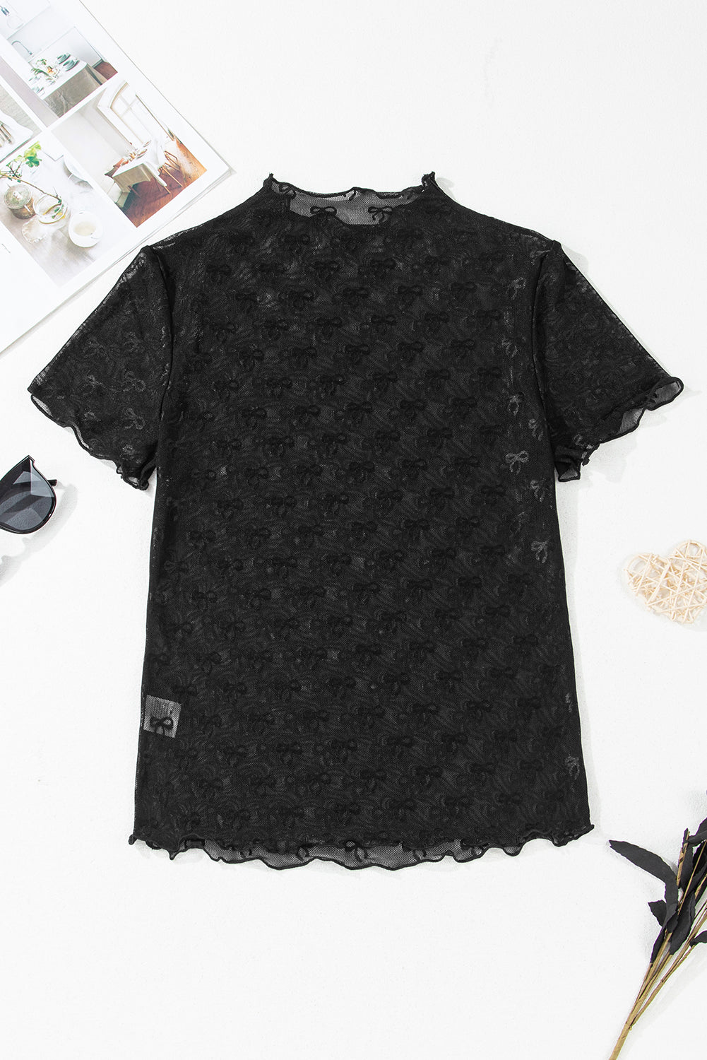 Megan Sheer Mesh Mock Neck Lettuce Top