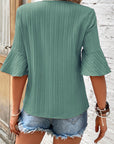 Textured Ruffle Sleeve V-Neck Top