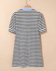 Stripe Patchwork V-Neck Collared Mini Dress