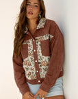 Floral Patchwork Ribbed Corduroy Shirt Jacket