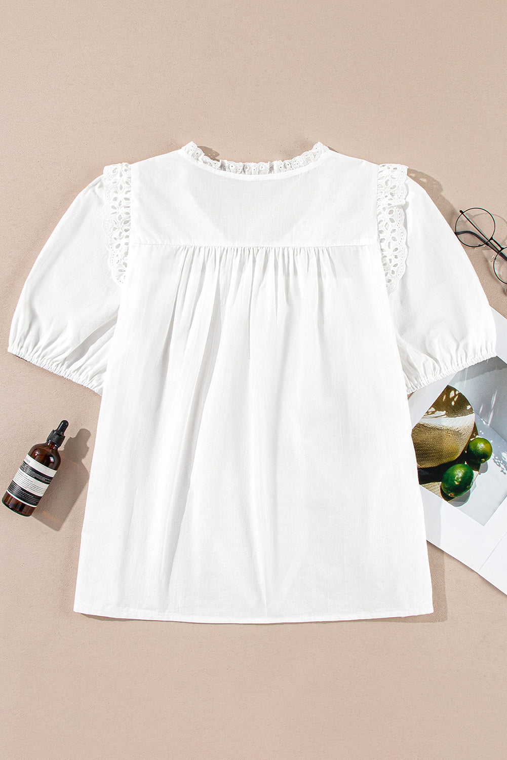 Ivory Embroidered Lace Tie Blouse