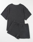 Solid Corded Short Sleeve Tee and Shorts Set