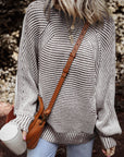 Stripe Ribbed Knit Boat Neck Sweater